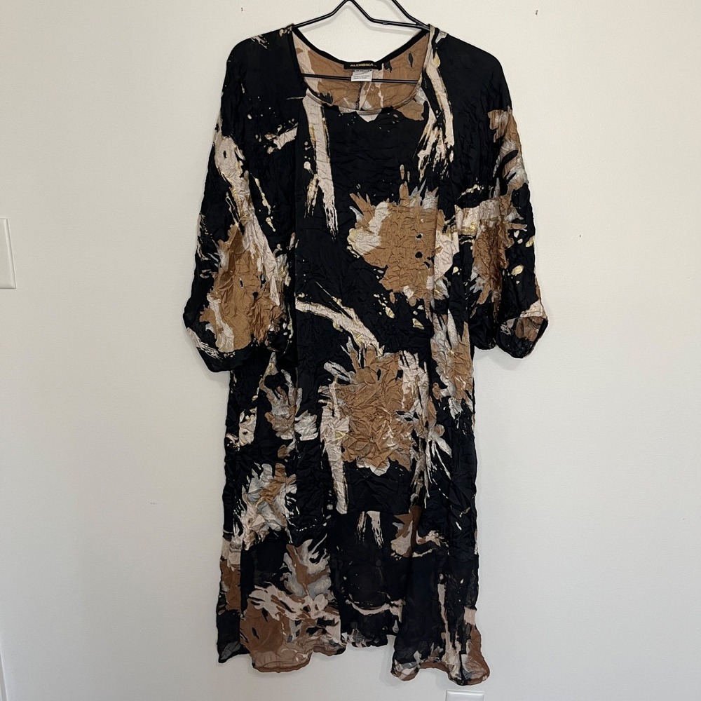 Alembika Semi Sheer Crinkle MidiMaxi Dress Women's XS Oversized Lagenlook